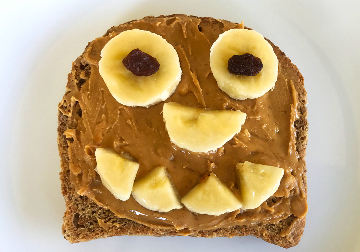 Peanut Butter And Bananas Smiley Face Toast