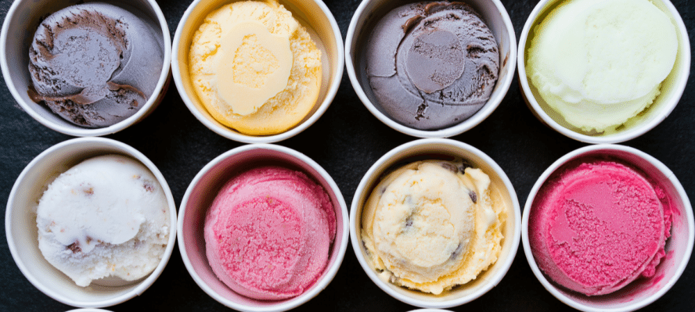 variety of ice cream in cups