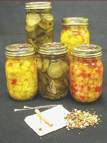 varieties of canned pickles, vegetables and fruits