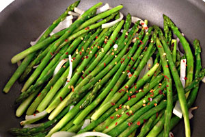 Pan Fried Asparagus with Onions & Red Pepper