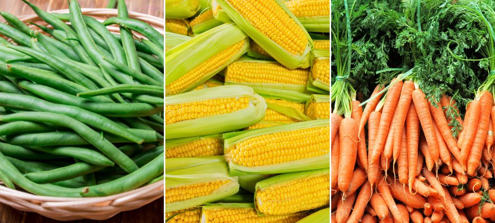 green beans, corn, carrots