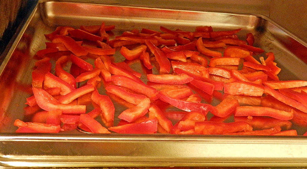 red peppers on a tray