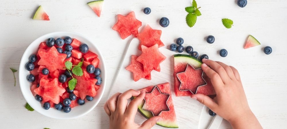 watermelon cut into stars and blueberries