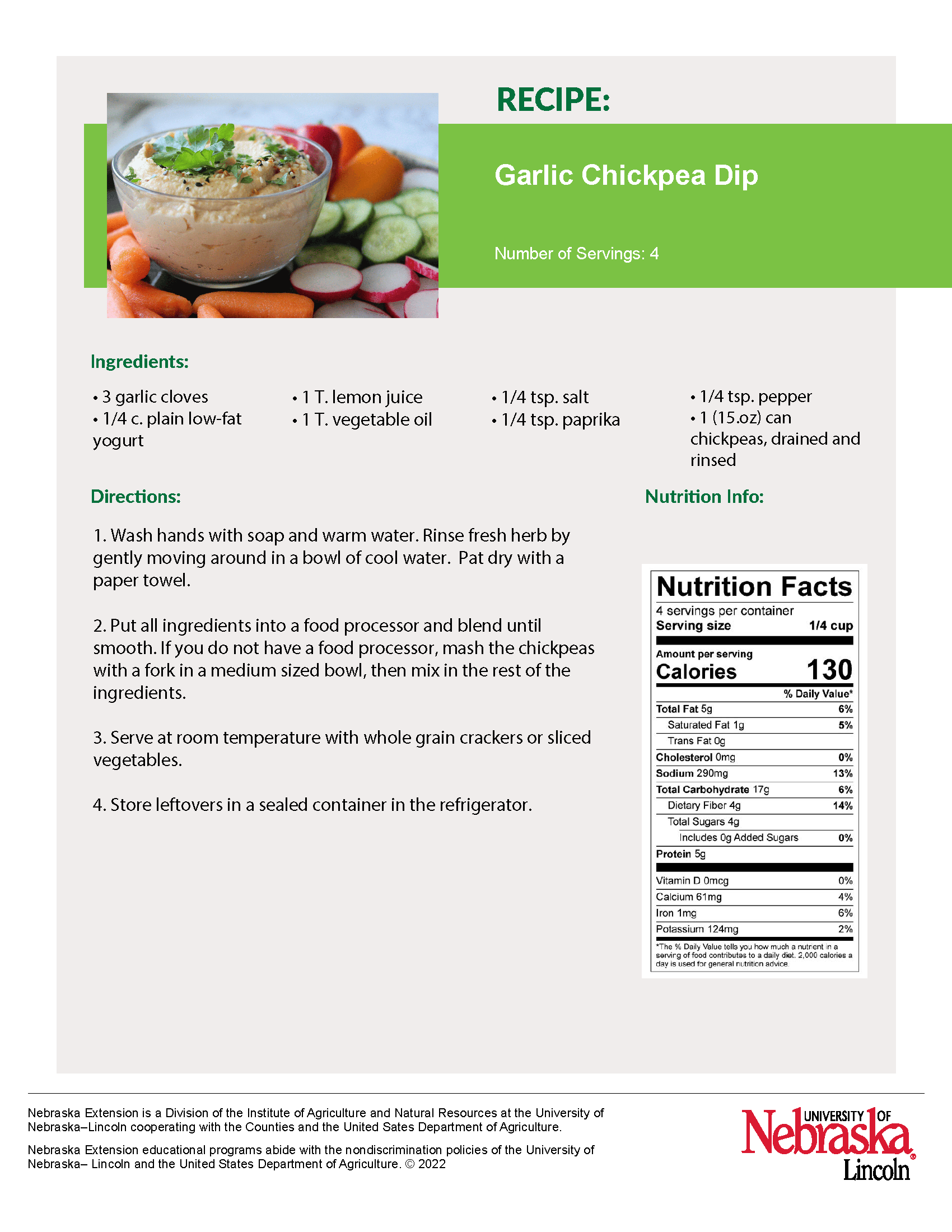 Handout Fresh Herbs Garlic Chickpea Dip UNL Food