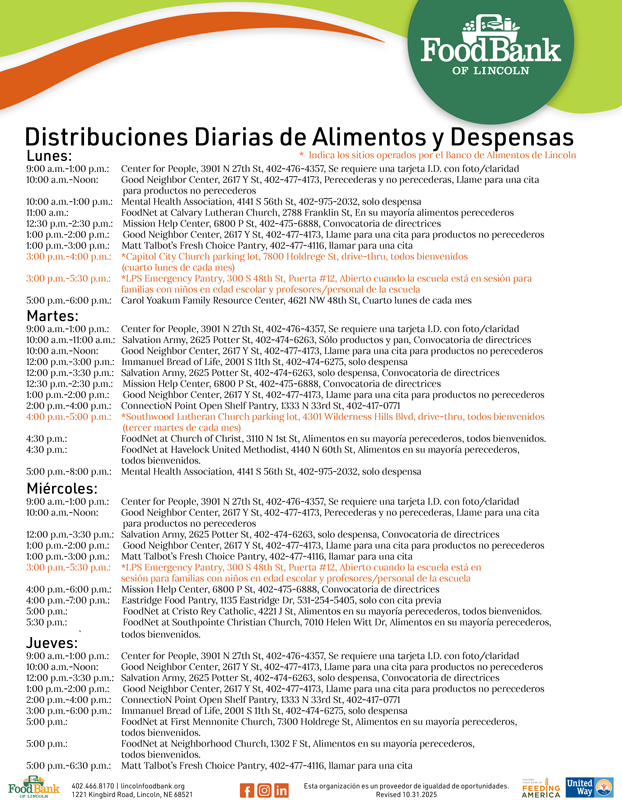 Food Pantries Spanish Handout.