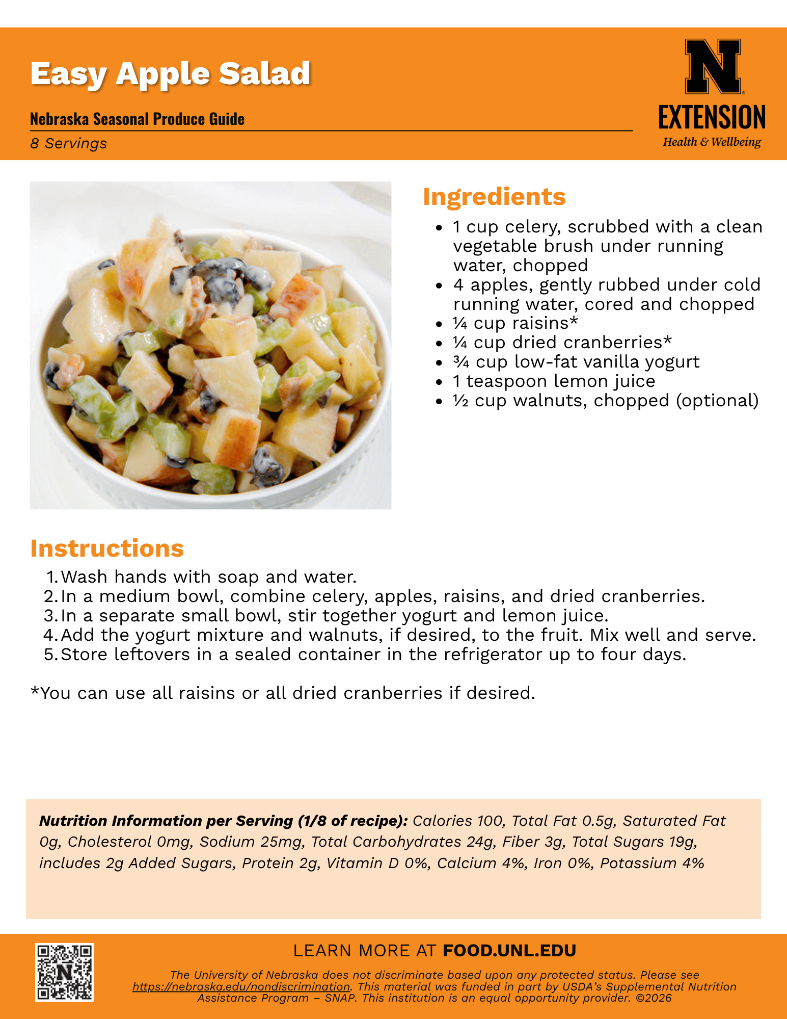 Easy Apple Salad Recipe Handout