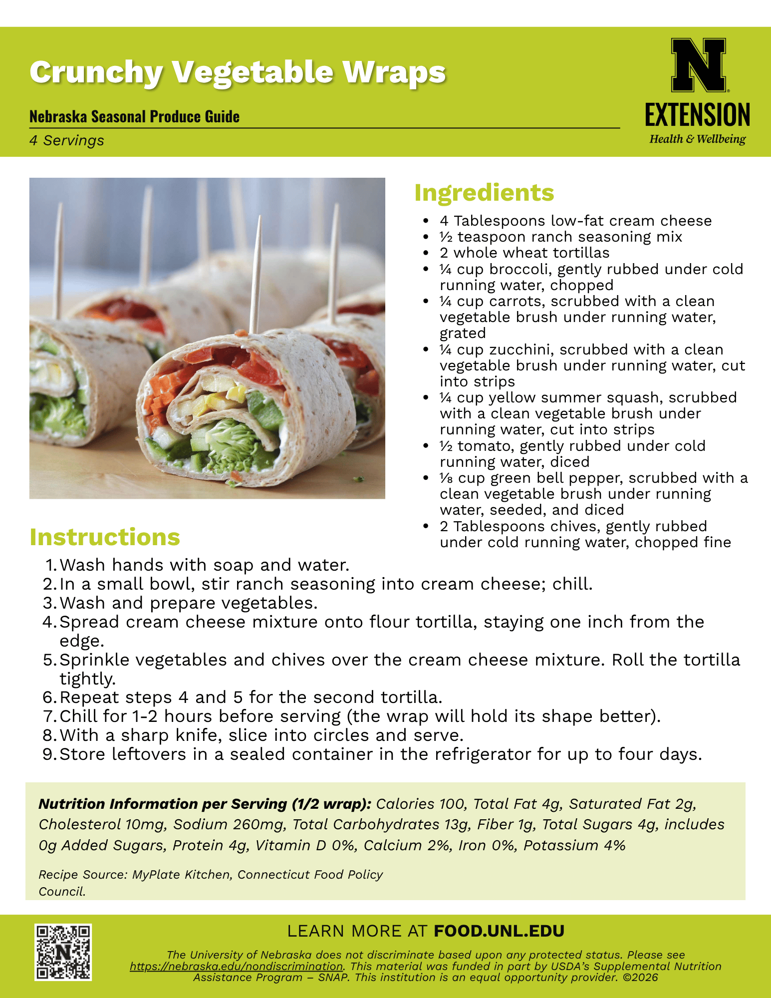 Crunchy Vegetable Wraps Recipe Handout