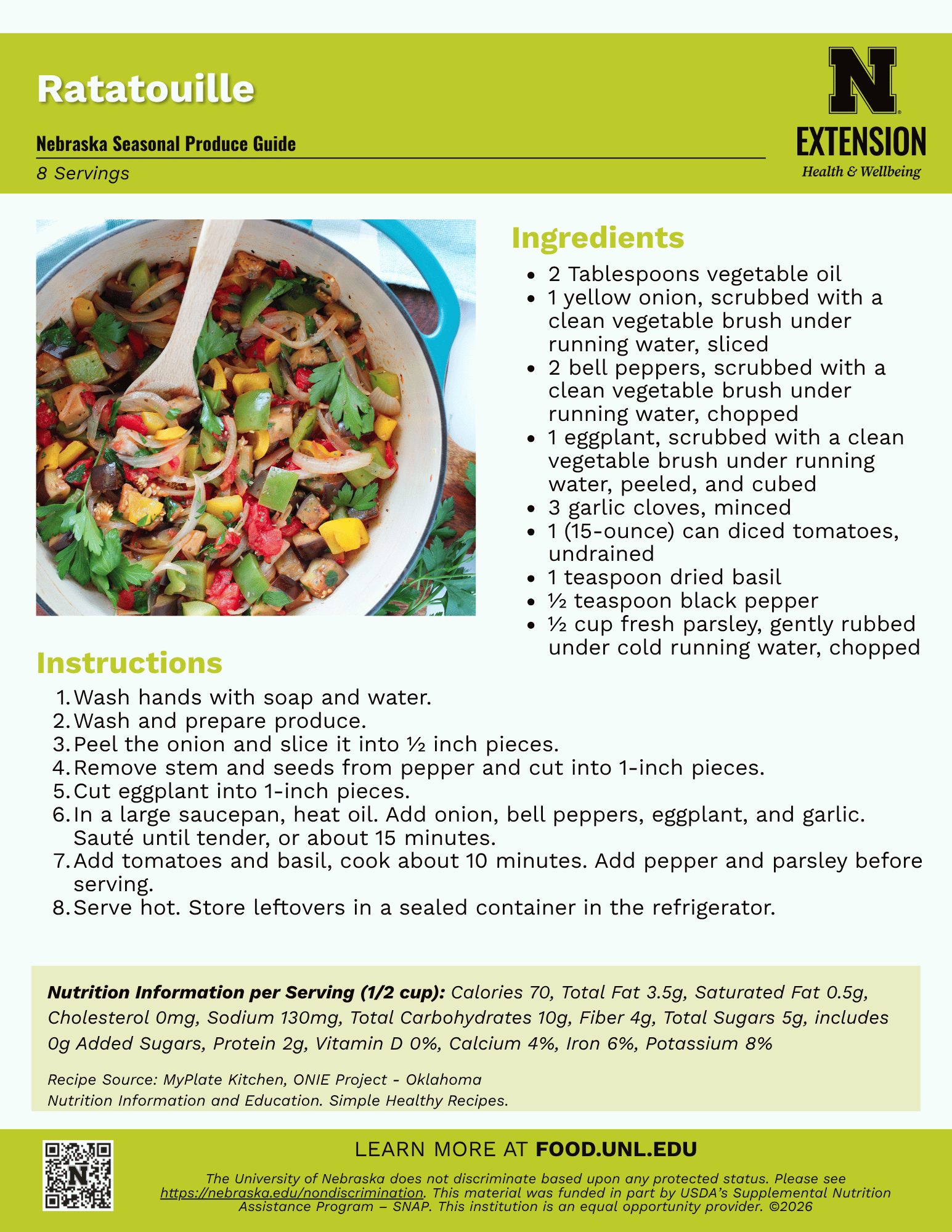Ratatouille Recipe Handout