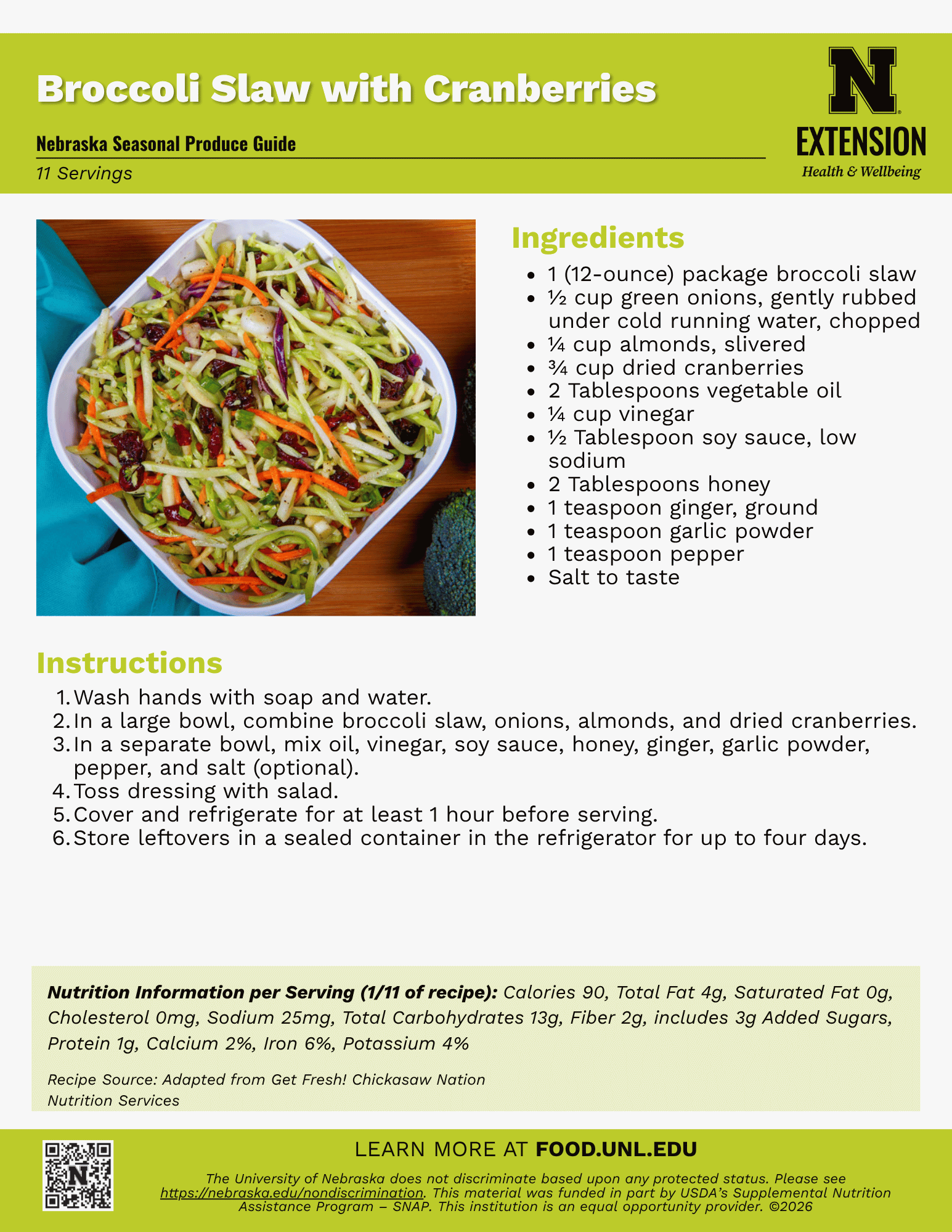 Broccoli Slaw with Cranberries Recipe Handout