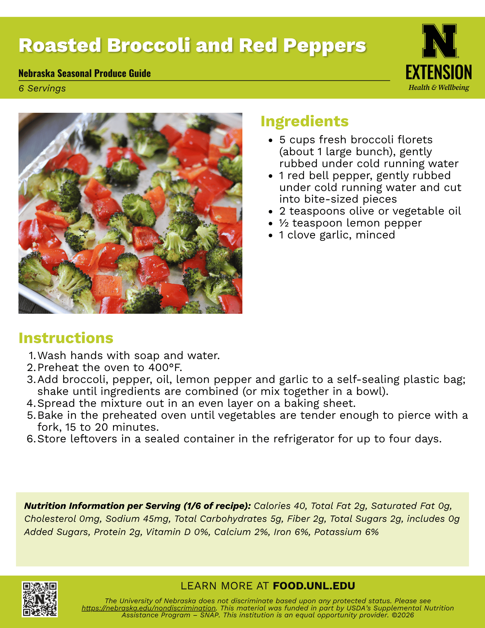 Roasted Broccoli and Red Peppers Recipe Handout