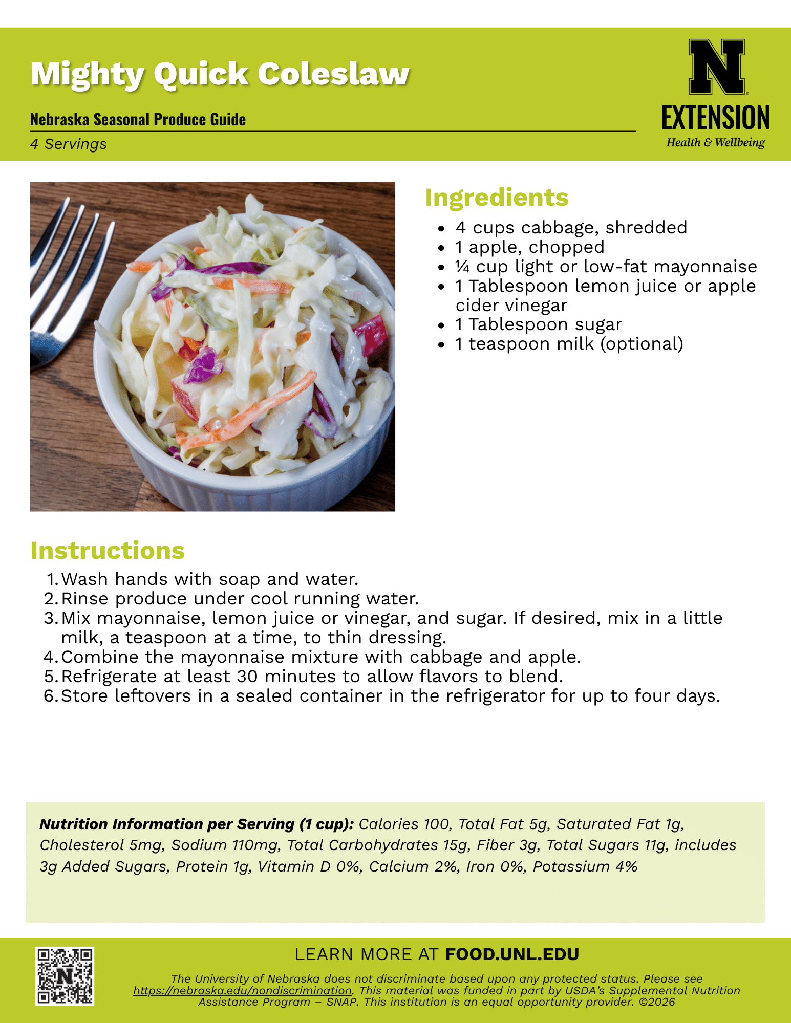 Mighty Quick Coleslaw Recipe Handout