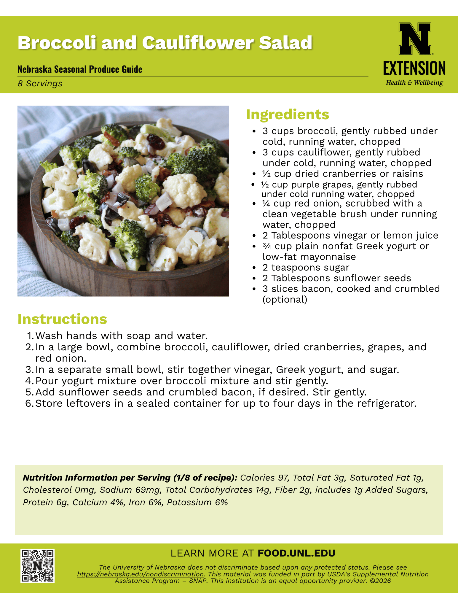 Broccoli and Cauliflower Salad Recipe Handout