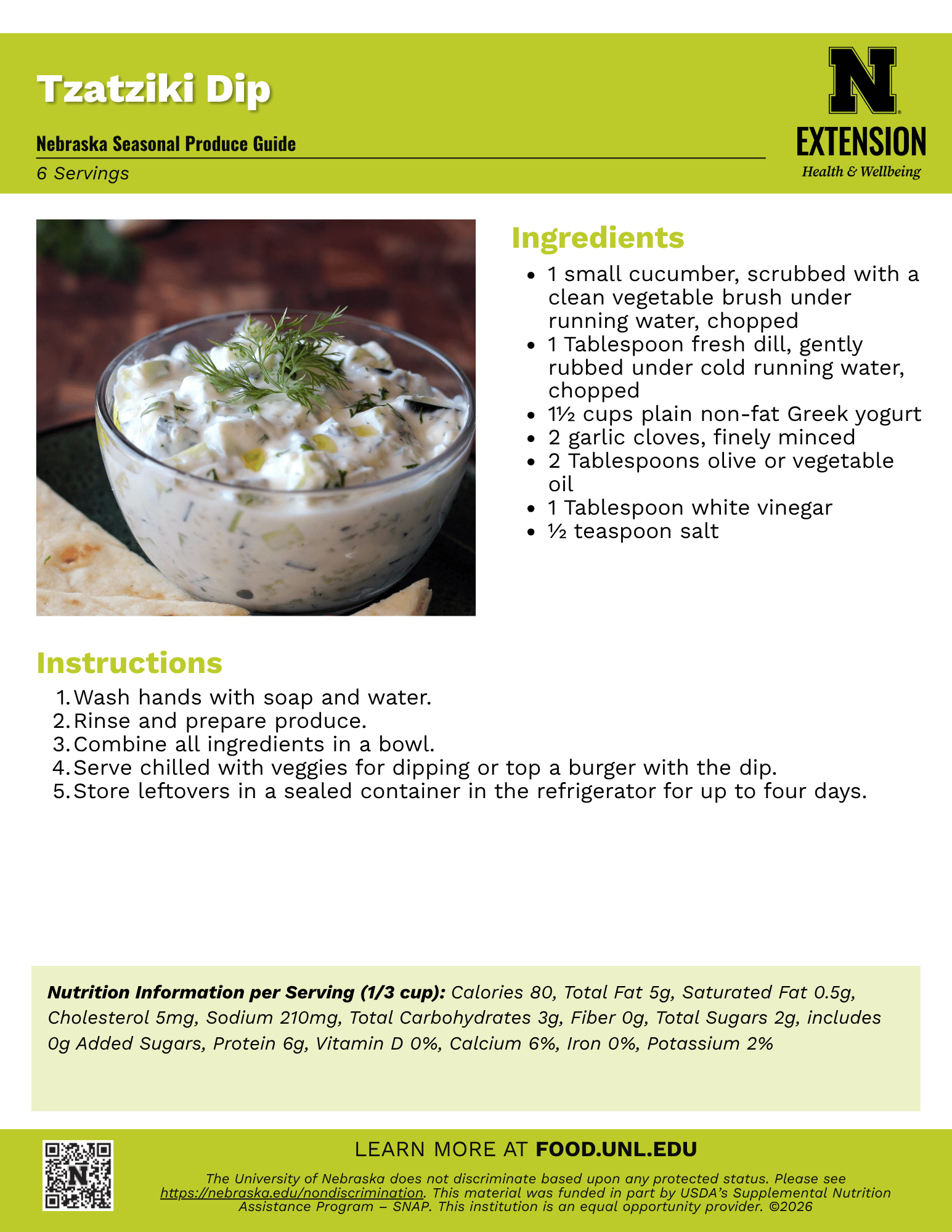 Tzatziki Dip Recipe Handout