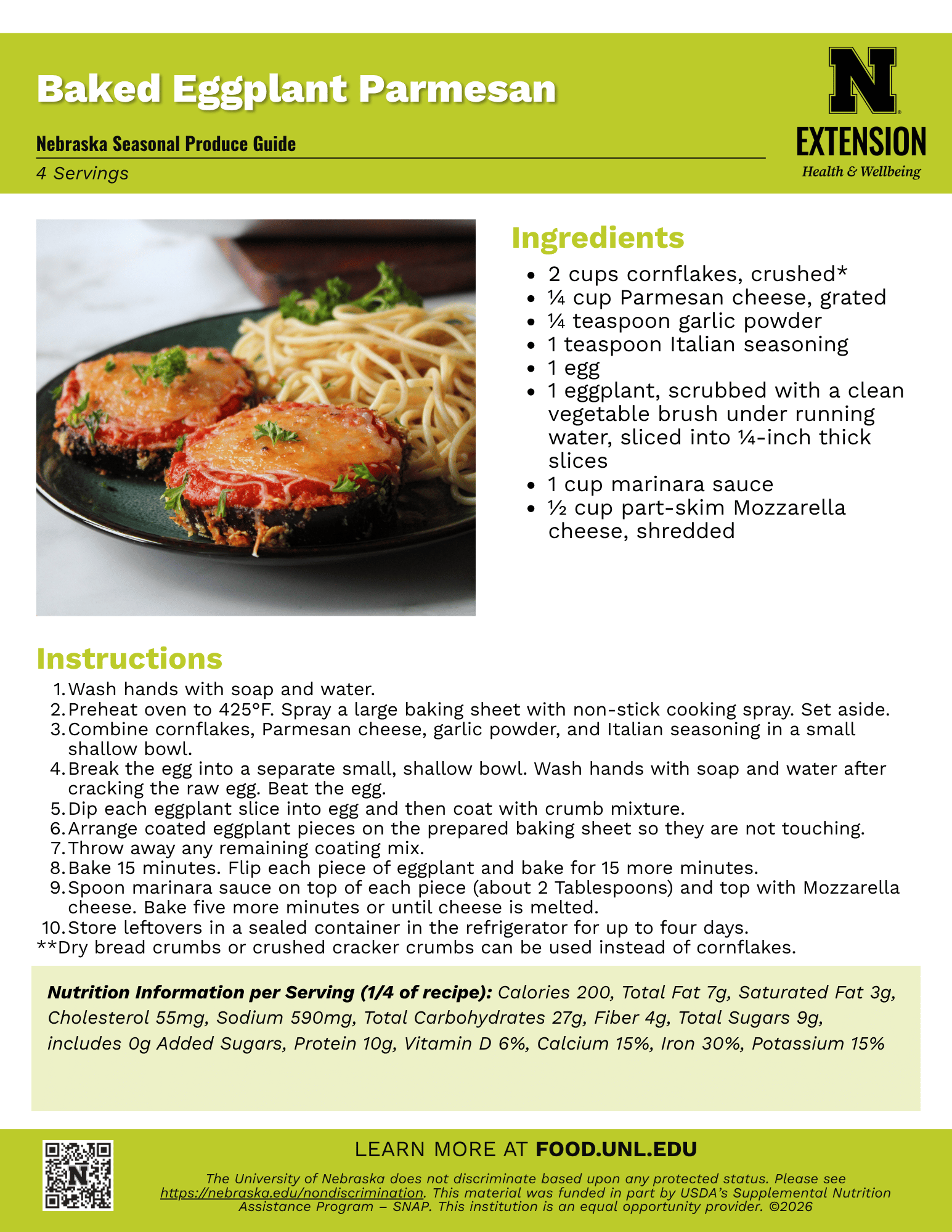 Baked Eggplant Parmesan Recipe Handout