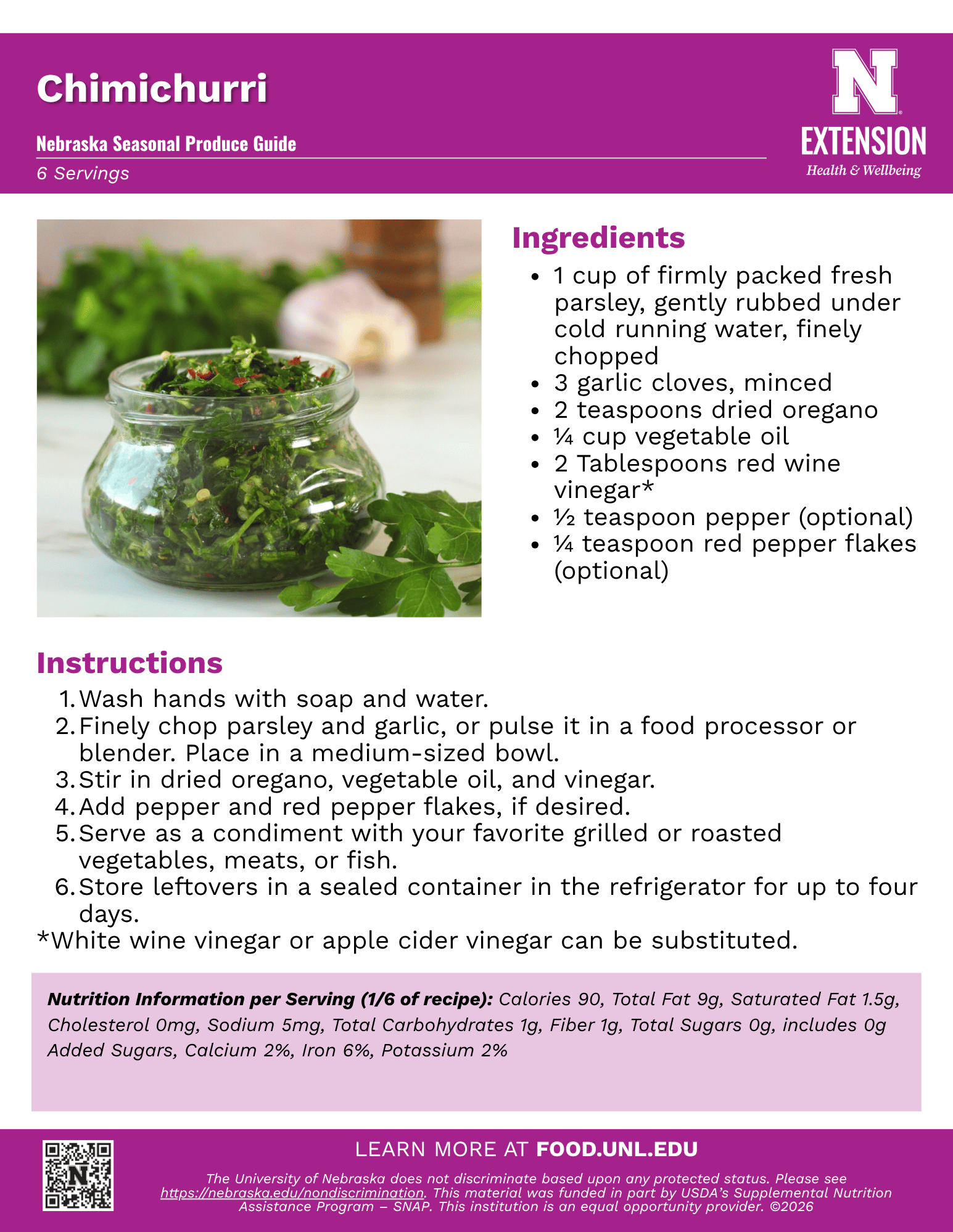 Chimichurri Recipe Handout