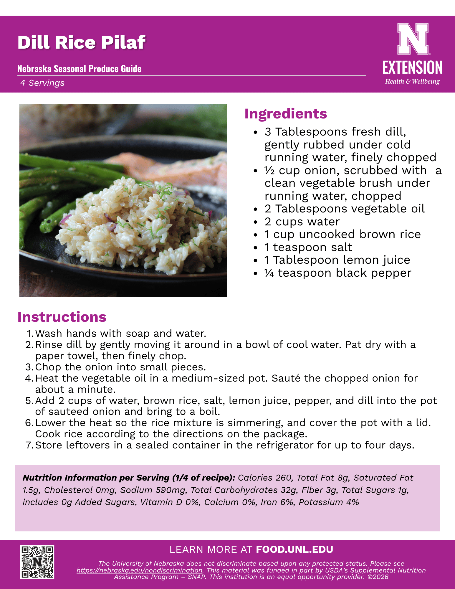 Dill Rice Pilaf Recipe Handout