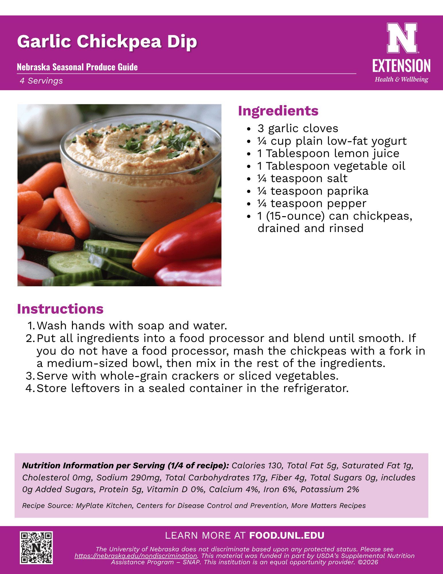 Garlic Chickpea Dip Recipe Handout