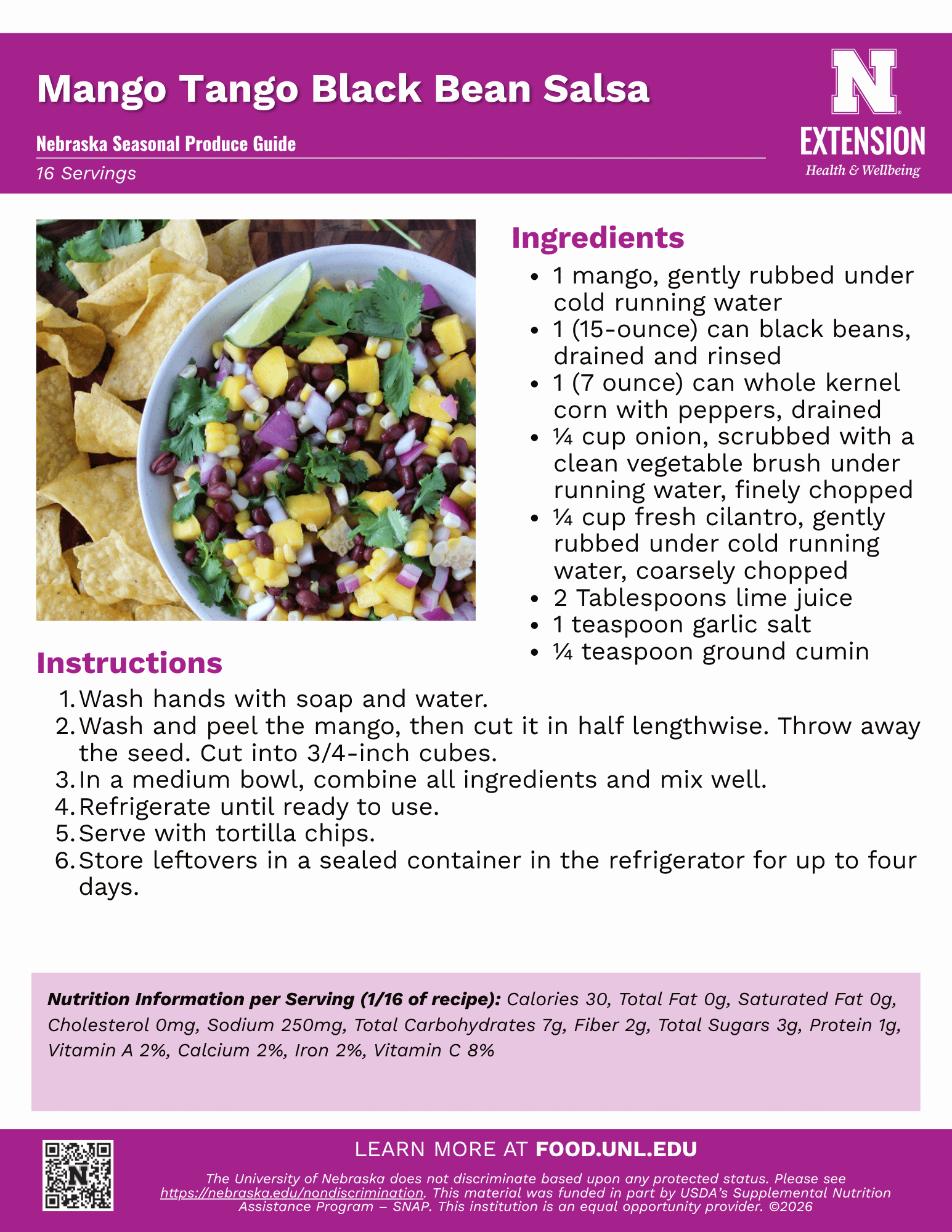 Mango Tango Black Bean Salsa Recipe Handout