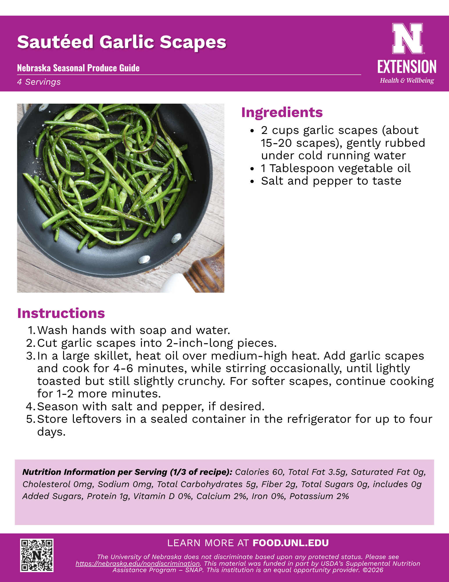 Sauteed Garlic Scapes Recipe Handout