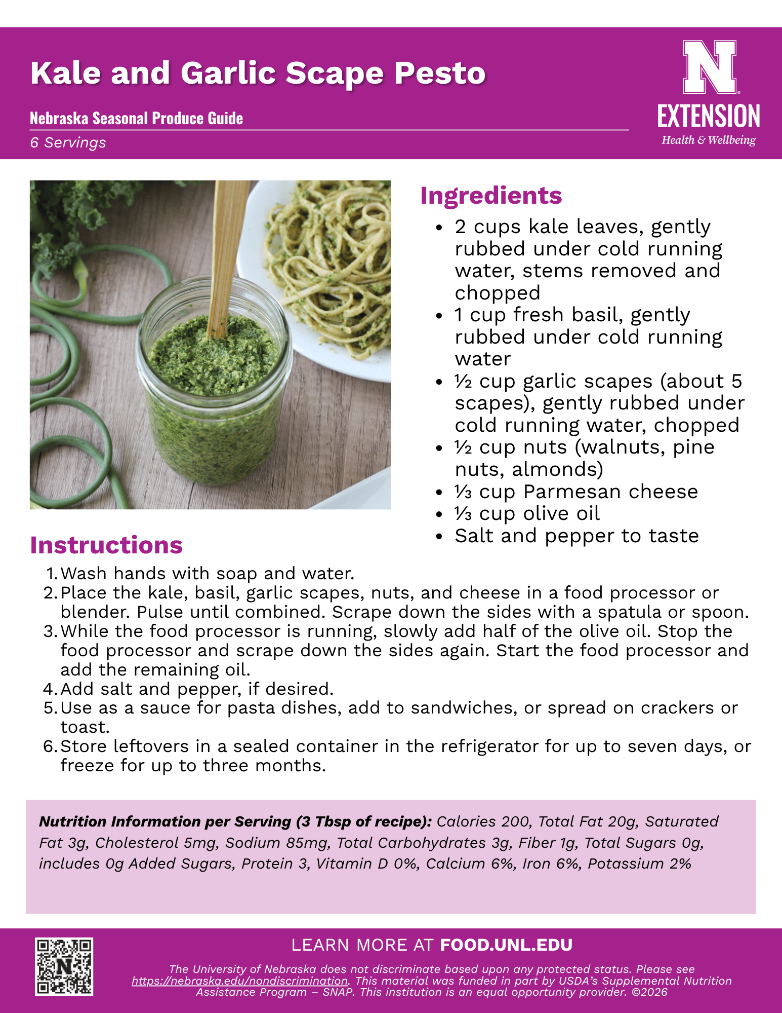 Kale and Garlic Scape Pesto Recipe Handout