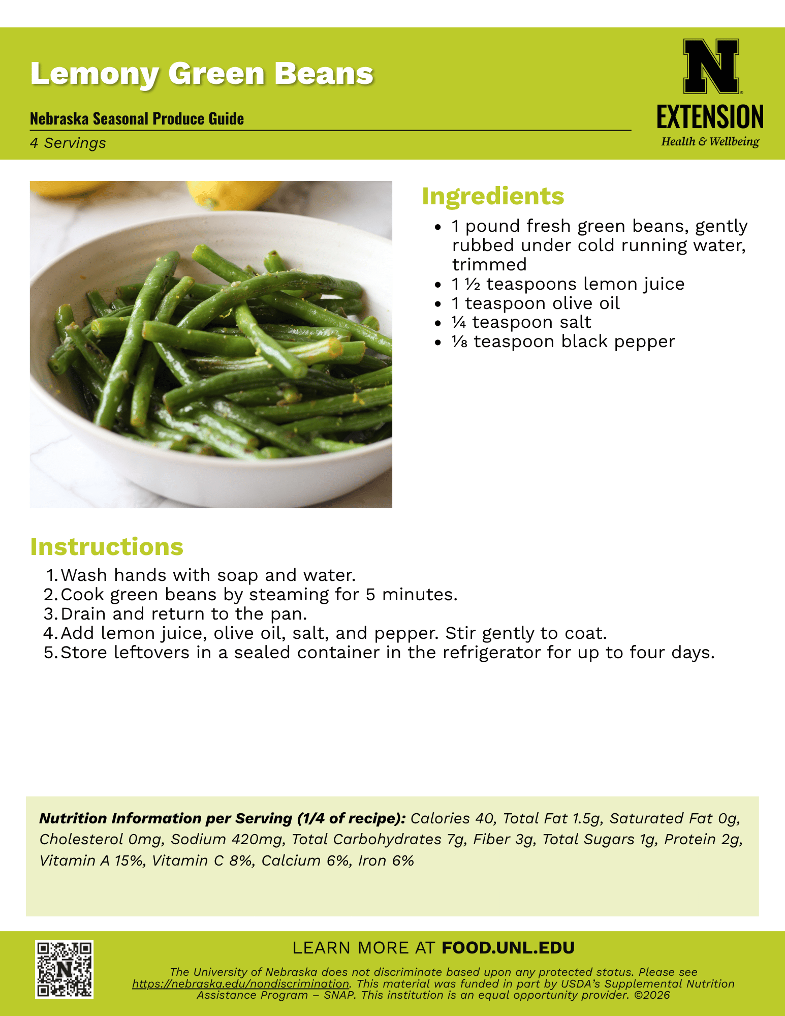 Lemony Green Beans Recipe Handout