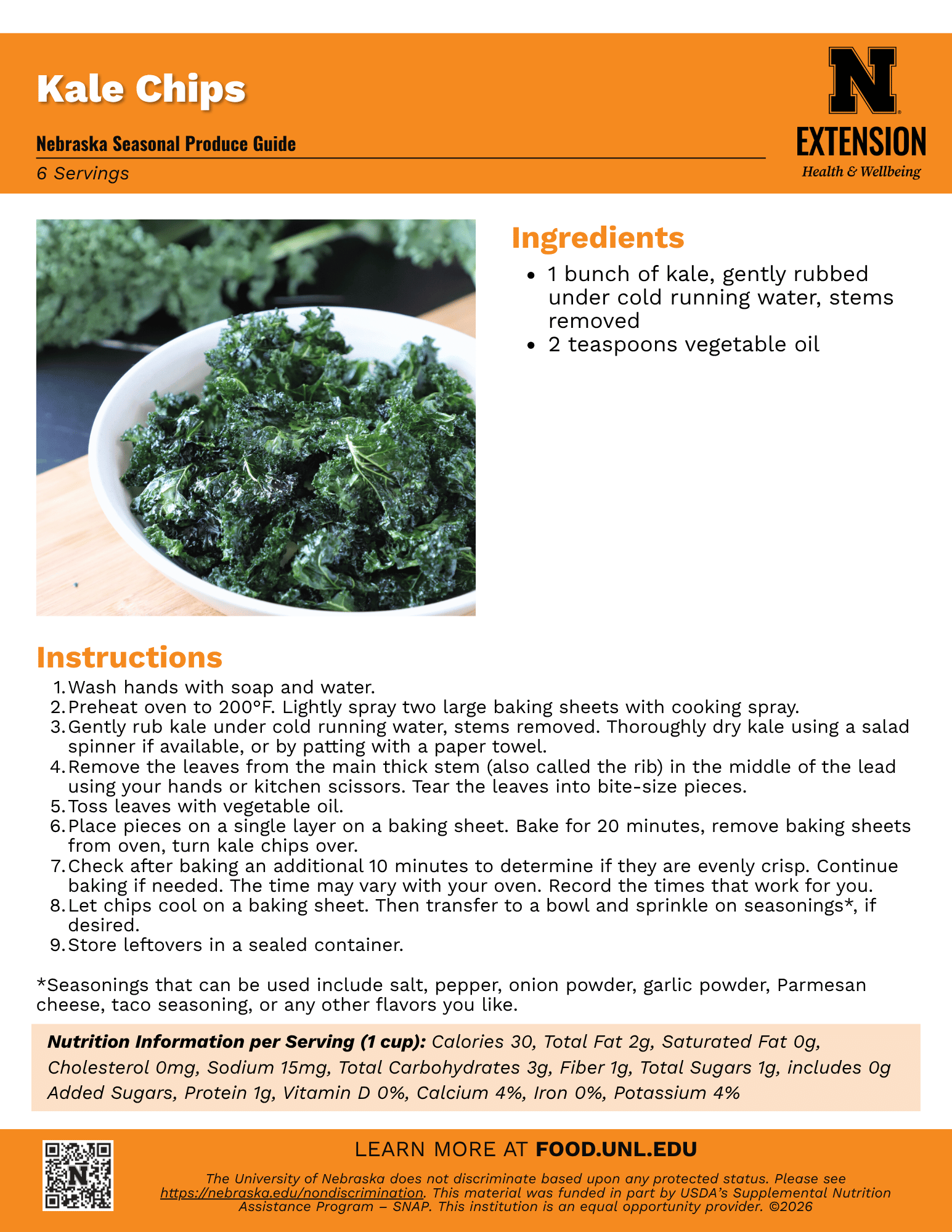 Kale Chips Recipe Handout