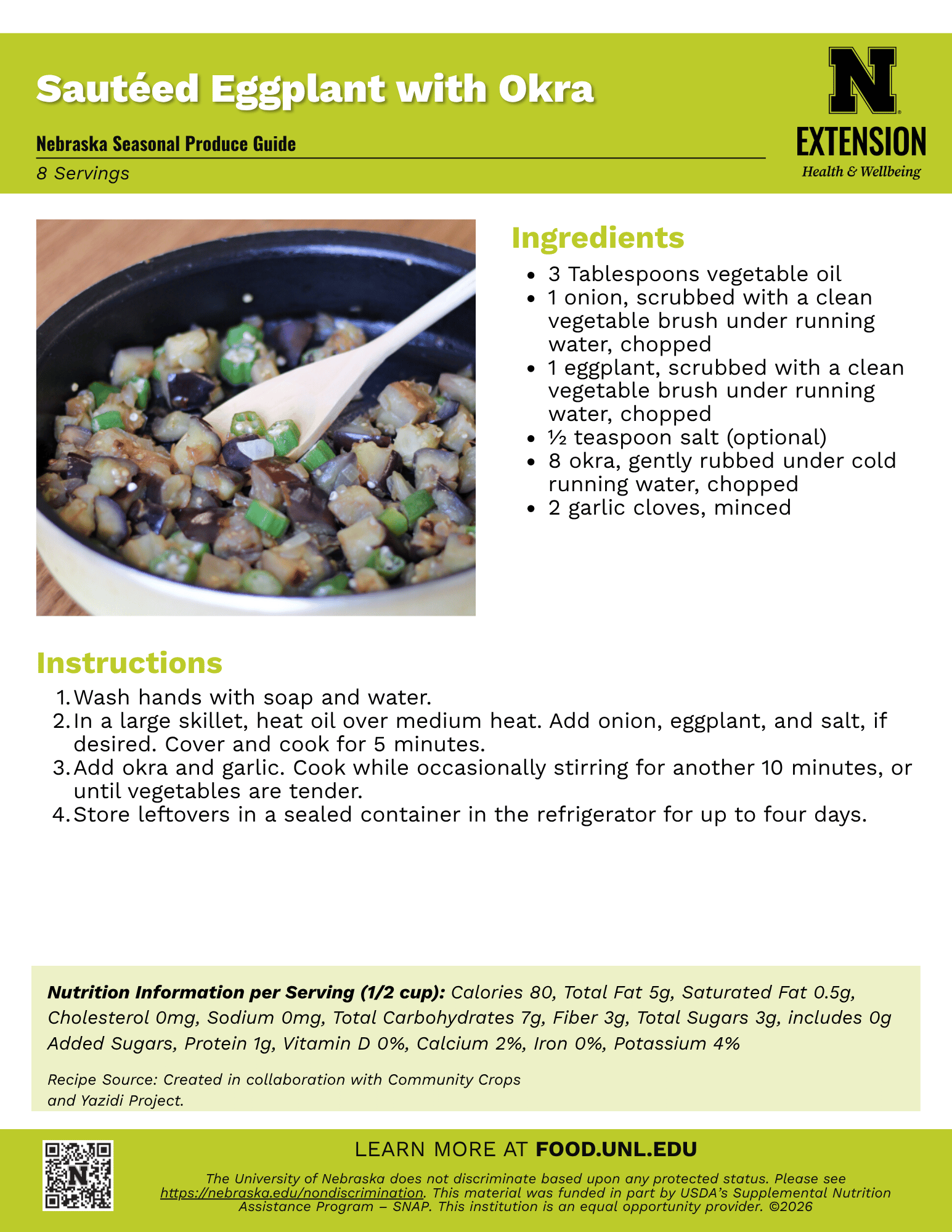 Sauteed Eggplant with Okra Recipe Handout
