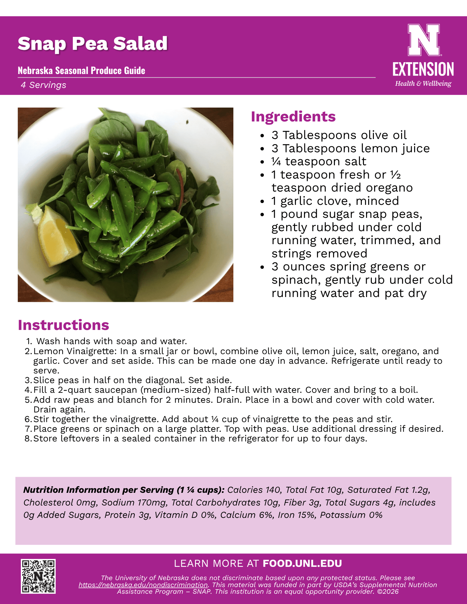 Snap Pea Salad Recipe Handout