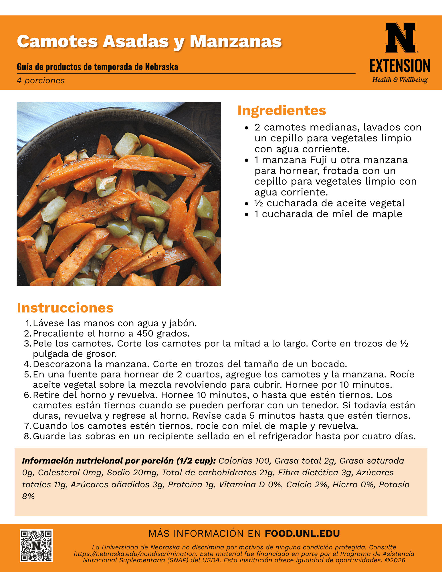 Roasted Sweet Potatoes and Apples Recipe Handout - Spanish