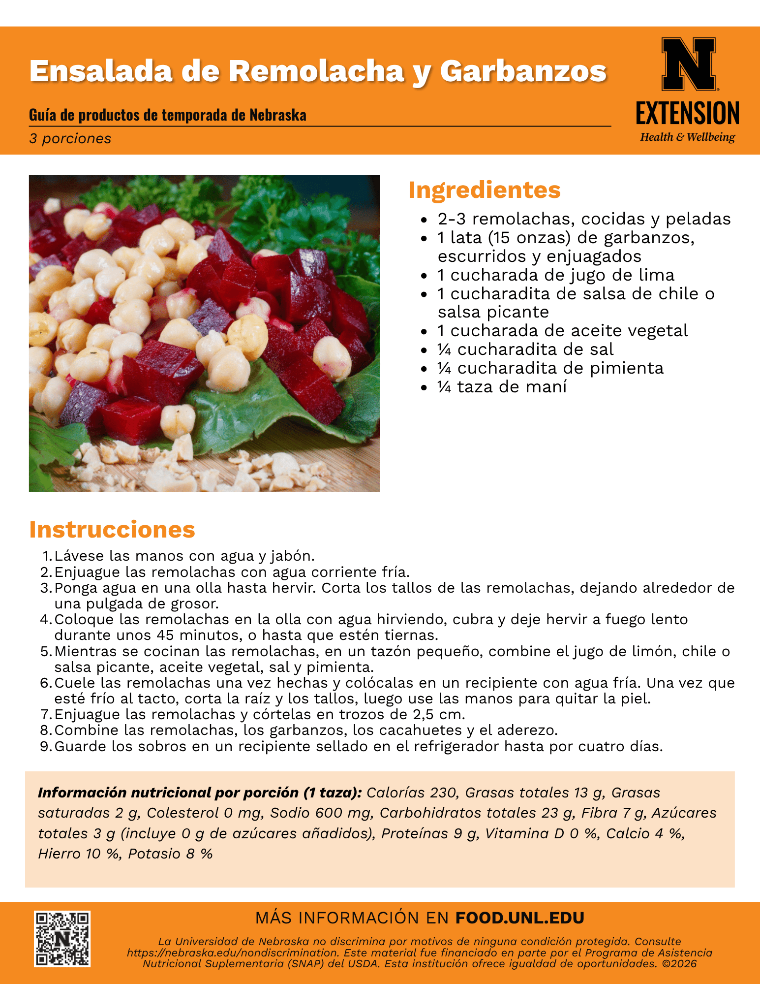 Beet and Chickpea Salad Recipe Handout - Spanish