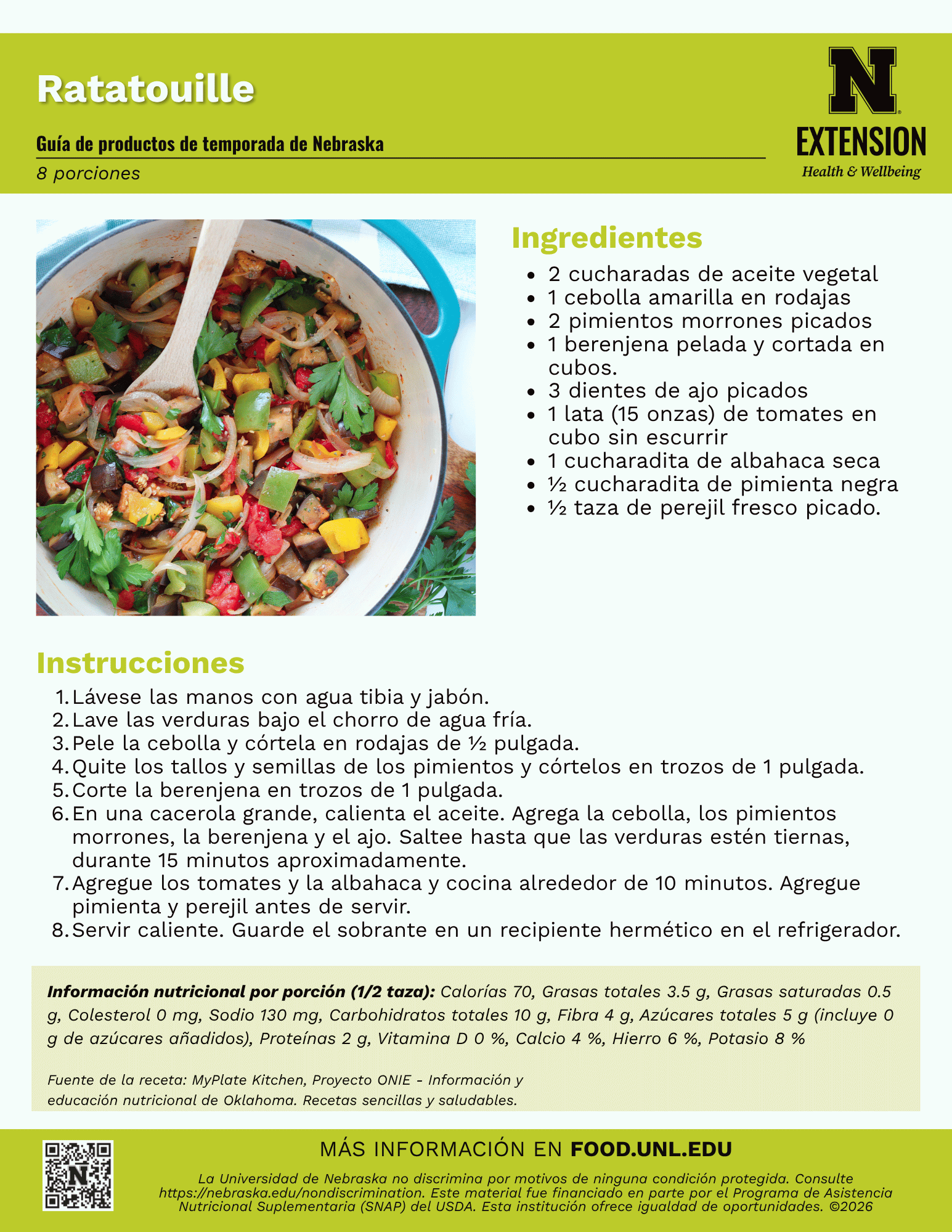 Ratatouille Recipe Handout - Spanish