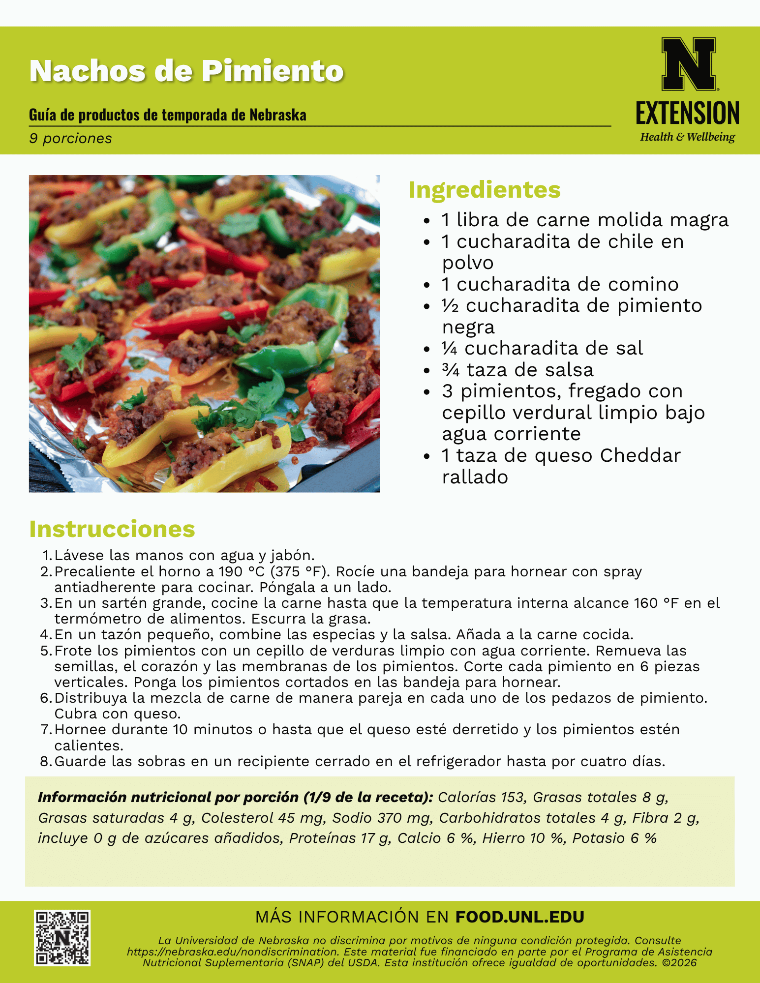 Bell Pepper Nachos Recipe Handout - Spanish