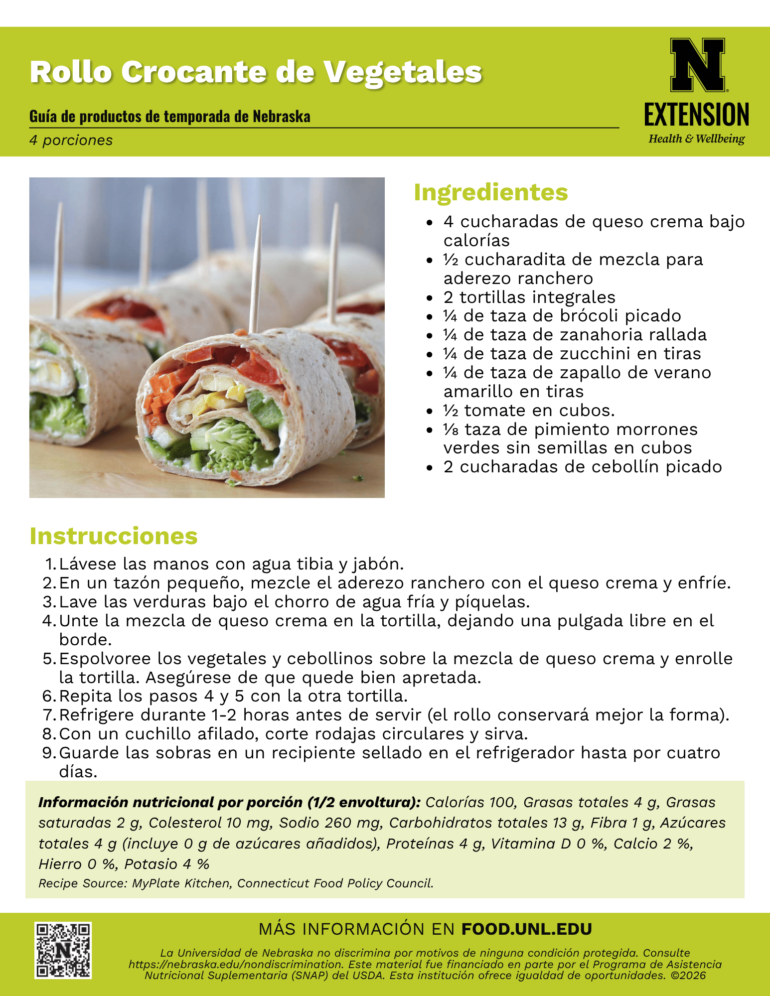 Crunchy Vegetable Wraps Recipe Handout - Spanish