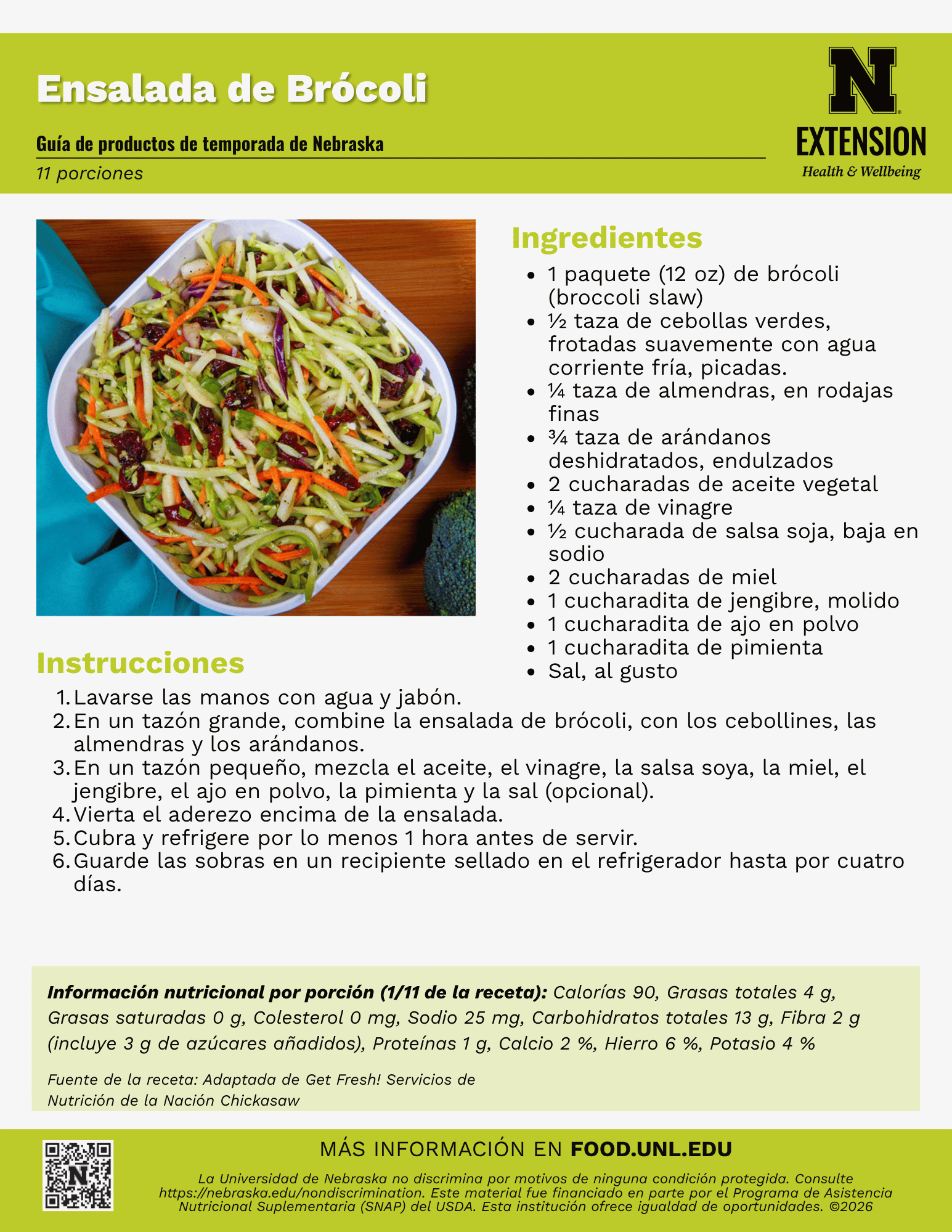 Broccoli Slaw with Cranberries Recipe Handout - Spanish