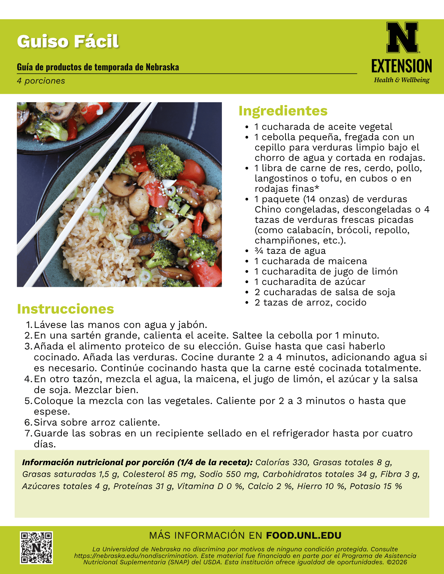 Easy Stir Fry Recipe Handout - Spanish