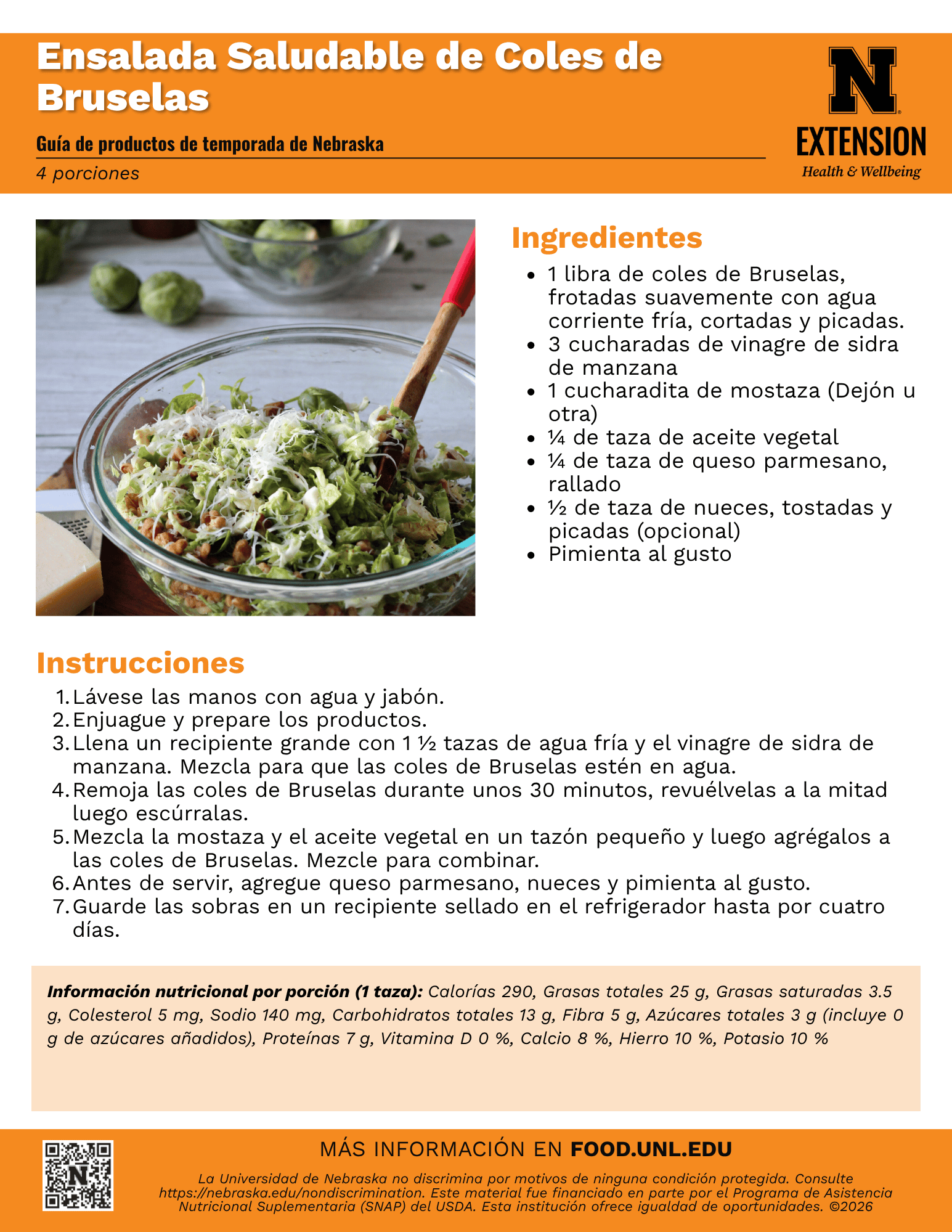 Brussels Sprouts Salad Recipe Handout - Spanish