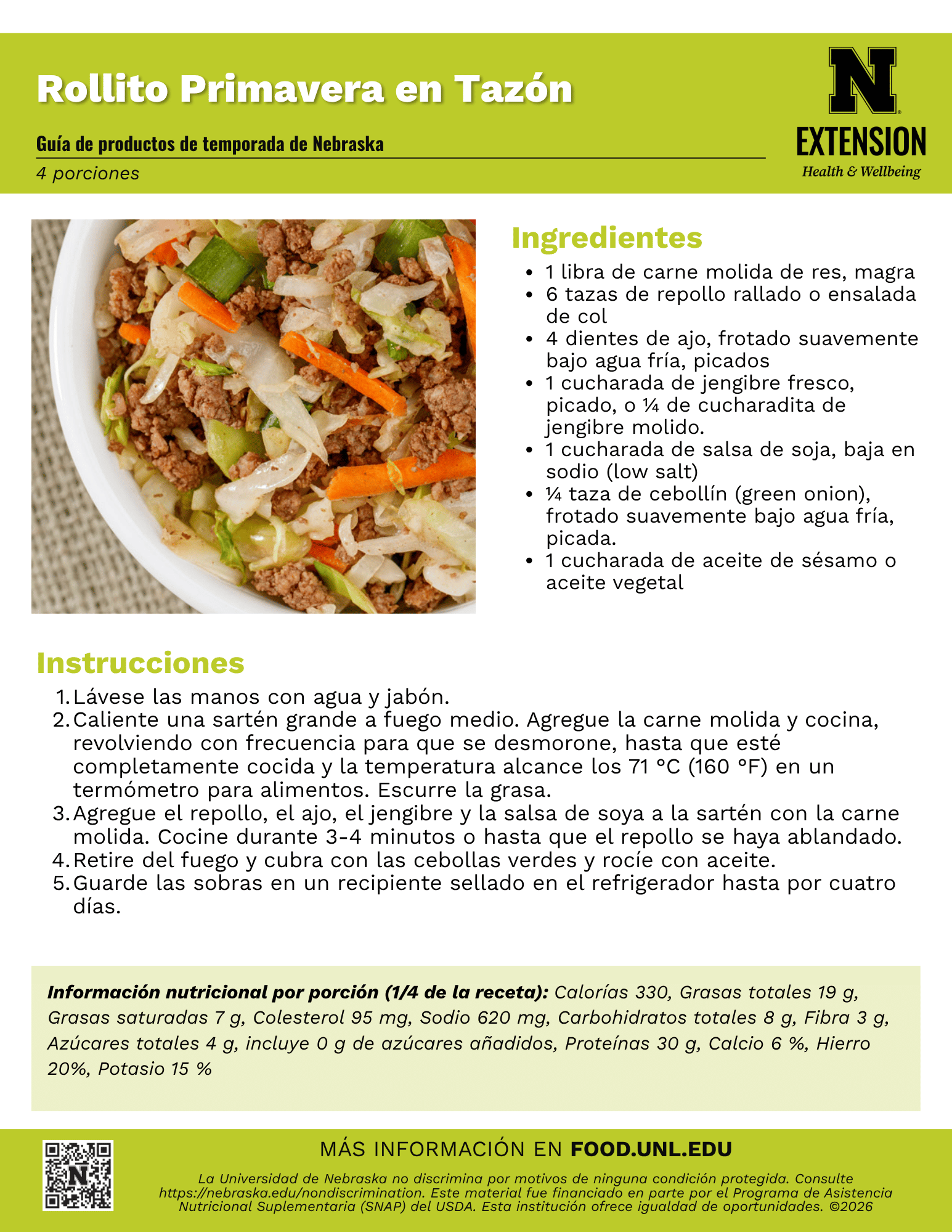 Egg Roll in a Bowl Recipe Handout - Spanish