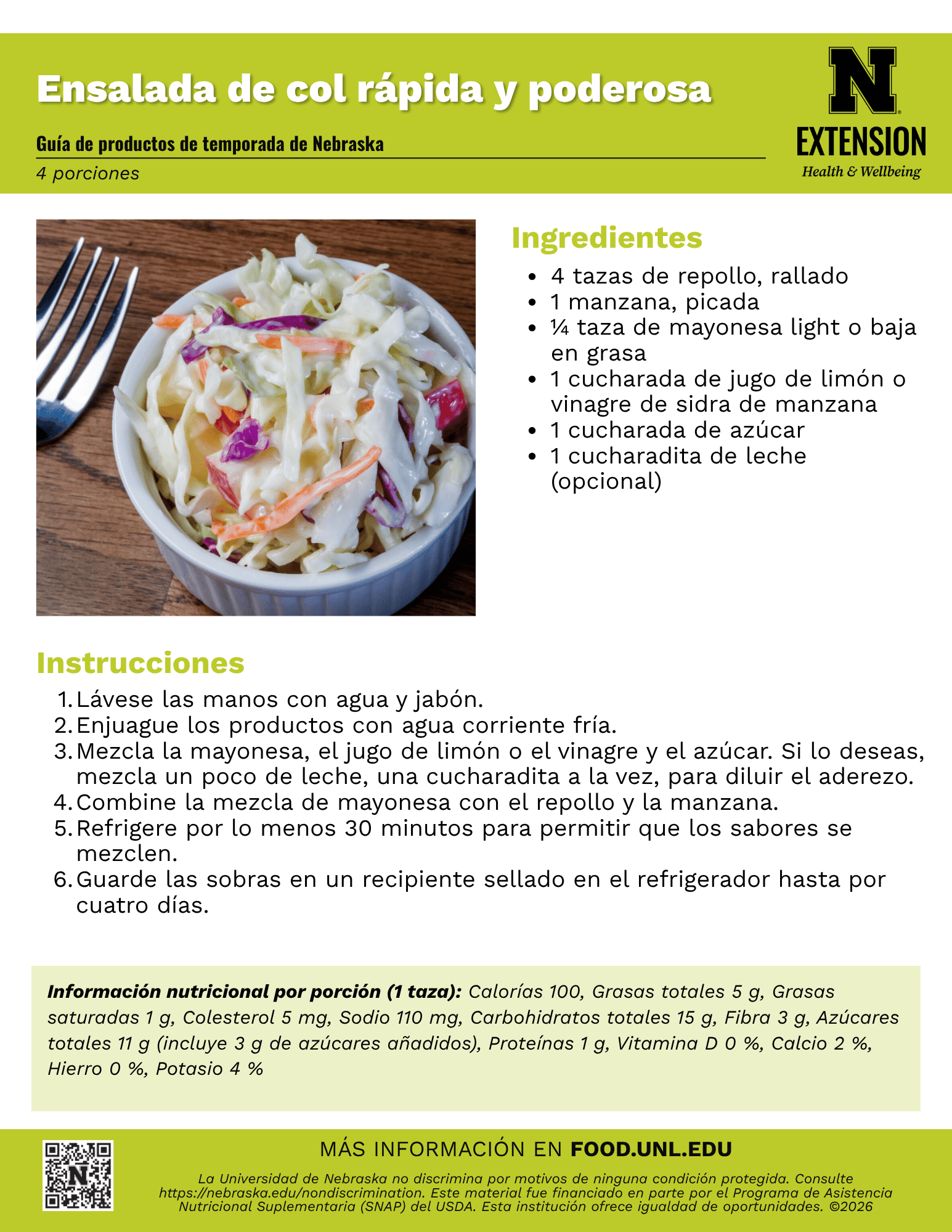 Mighty Quick Coleslaw Recipe Handout - Spanish