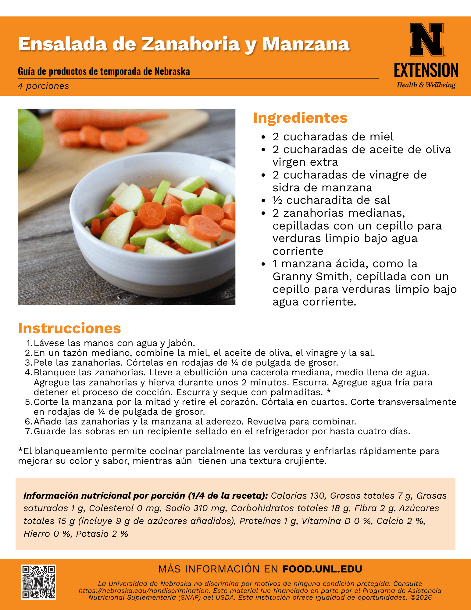 Carrot and Apple Salad Recipe Handout - Spanish