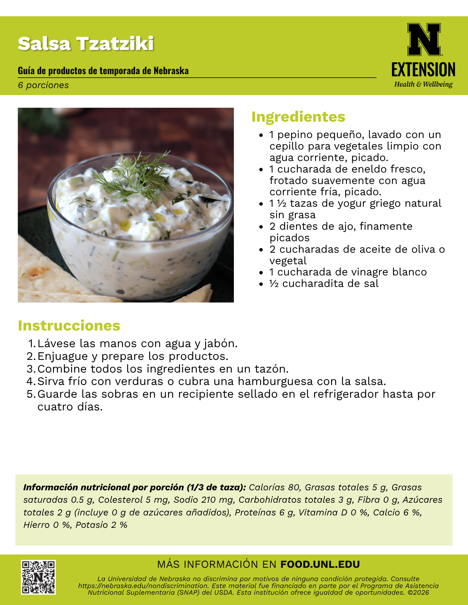Tzatziki Dip Recipe Handout - Spanish