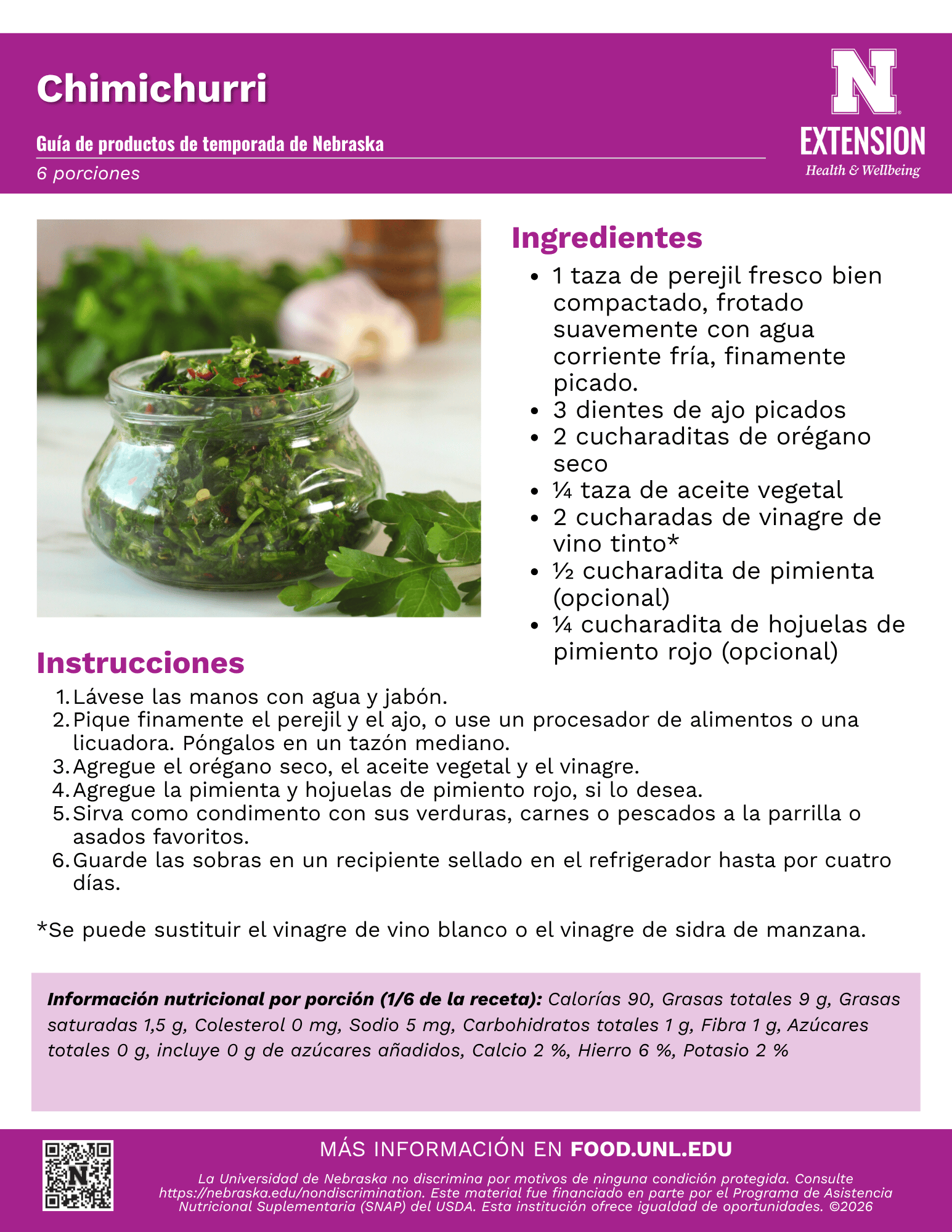 Chimichurri Recipe Handout - Spanish