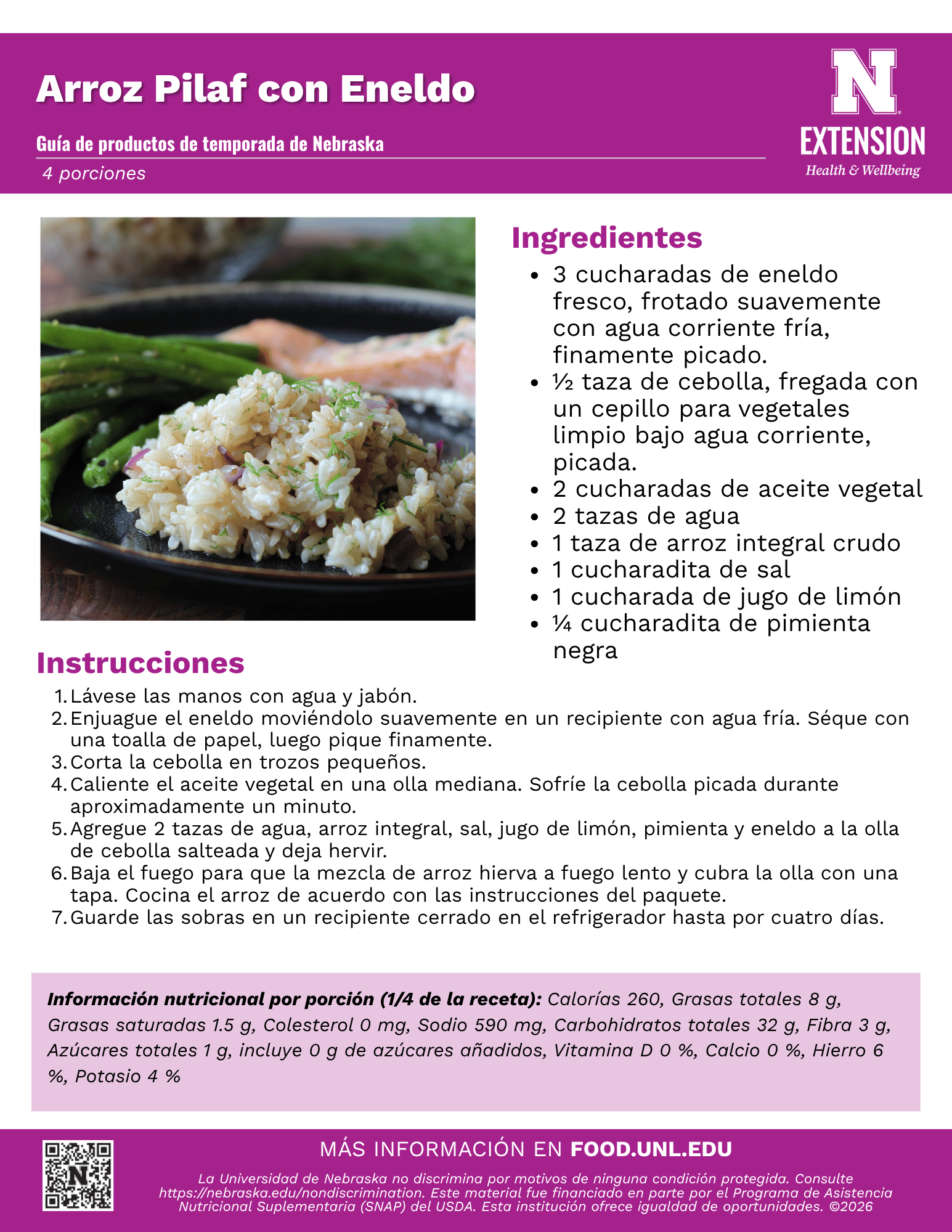 Dill Rice Pilaf Recipe Handout - Spanish