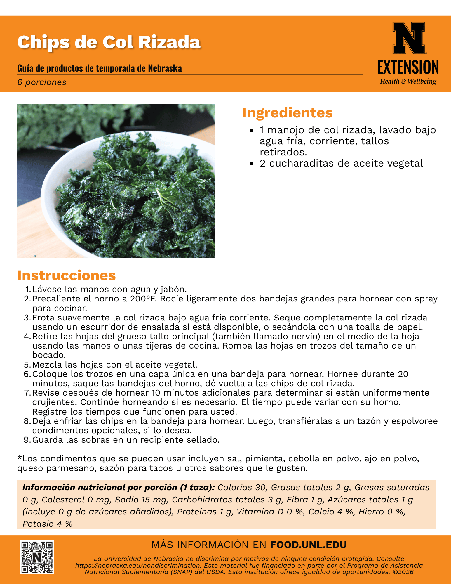 Kale Chips Recipe Handout - Spanish