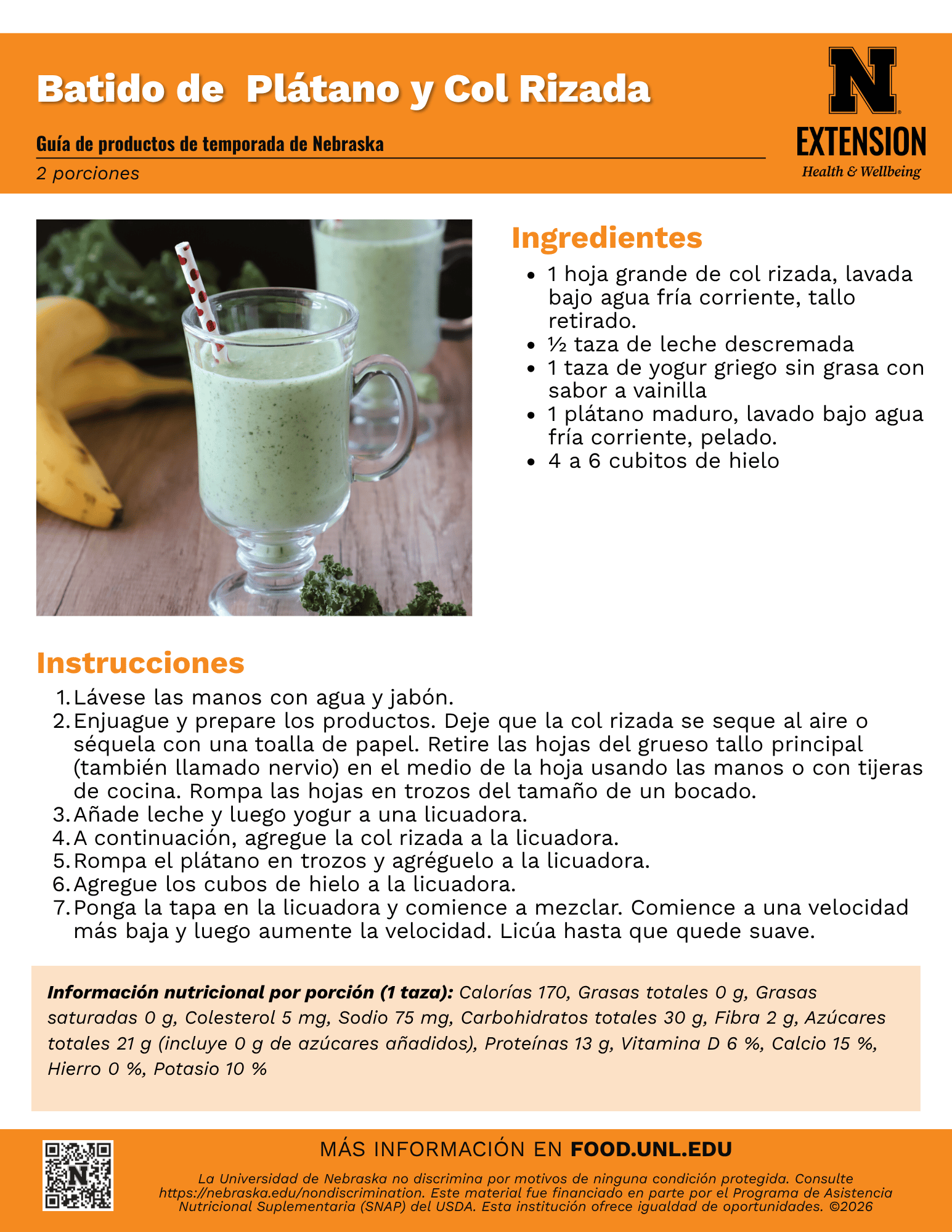 Kale and Banana Smoothie Recipe Handout - Spanish