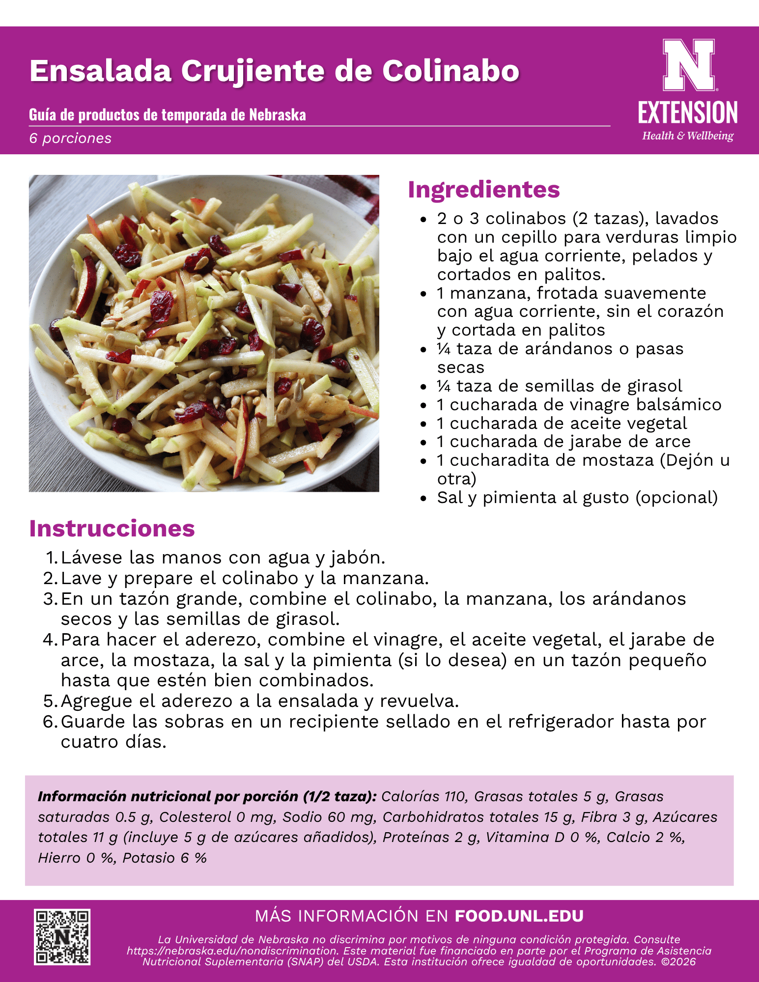 Crunchy Kohlrabi Salad Recipe Handout - Spanish