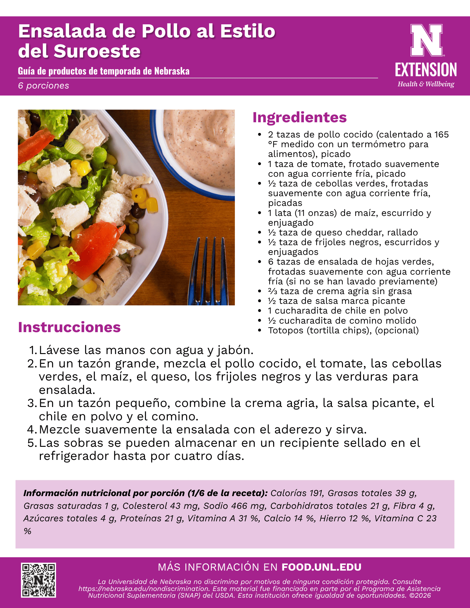 Southwestern Chicken Salad Recipe Handout - Spanish