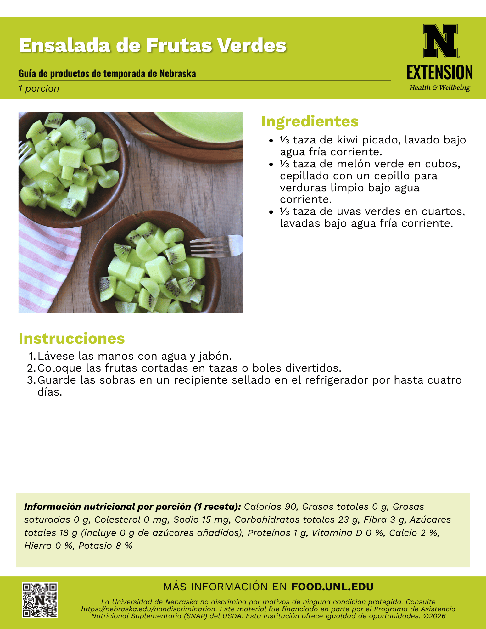 Green Fruit Salad Recipe Handout - Spanish