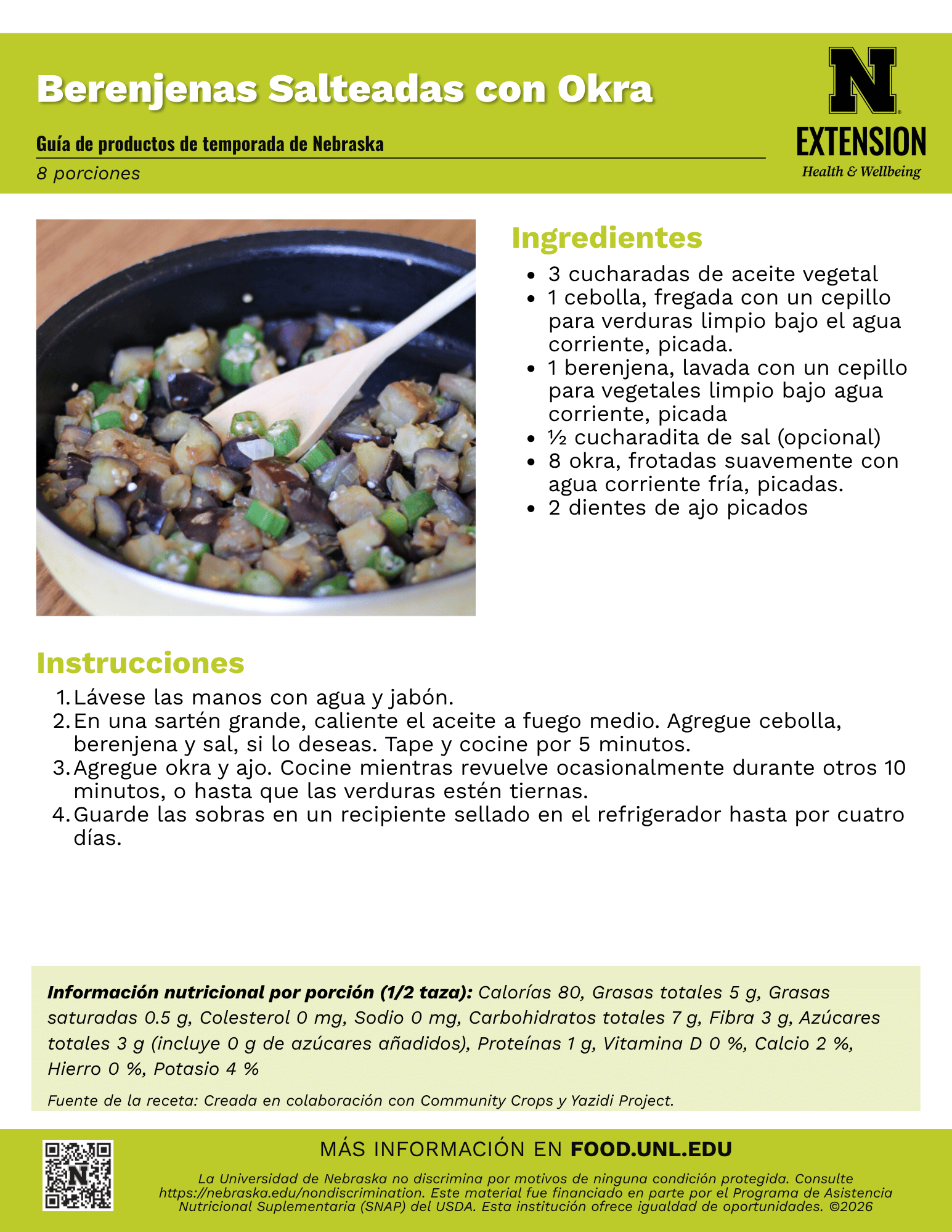 Sautéed Eggplant with Okra Recipe Handout - Spanish