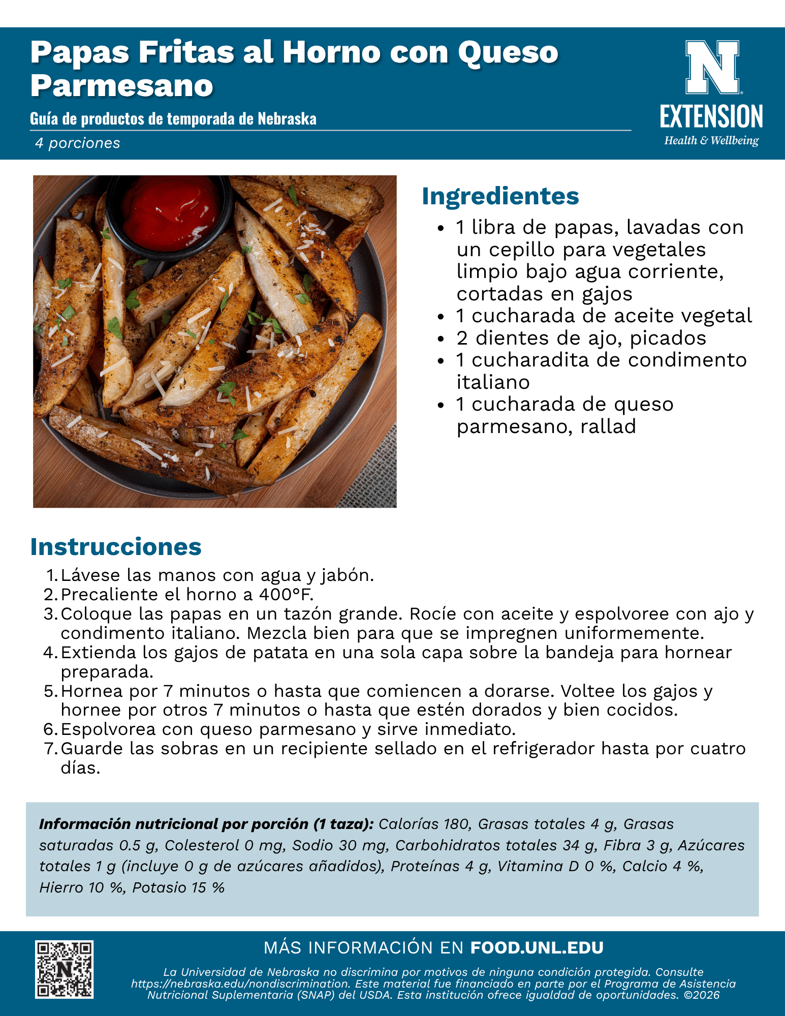 Baked Parmesan Fries Recipe Handout - Spanish
