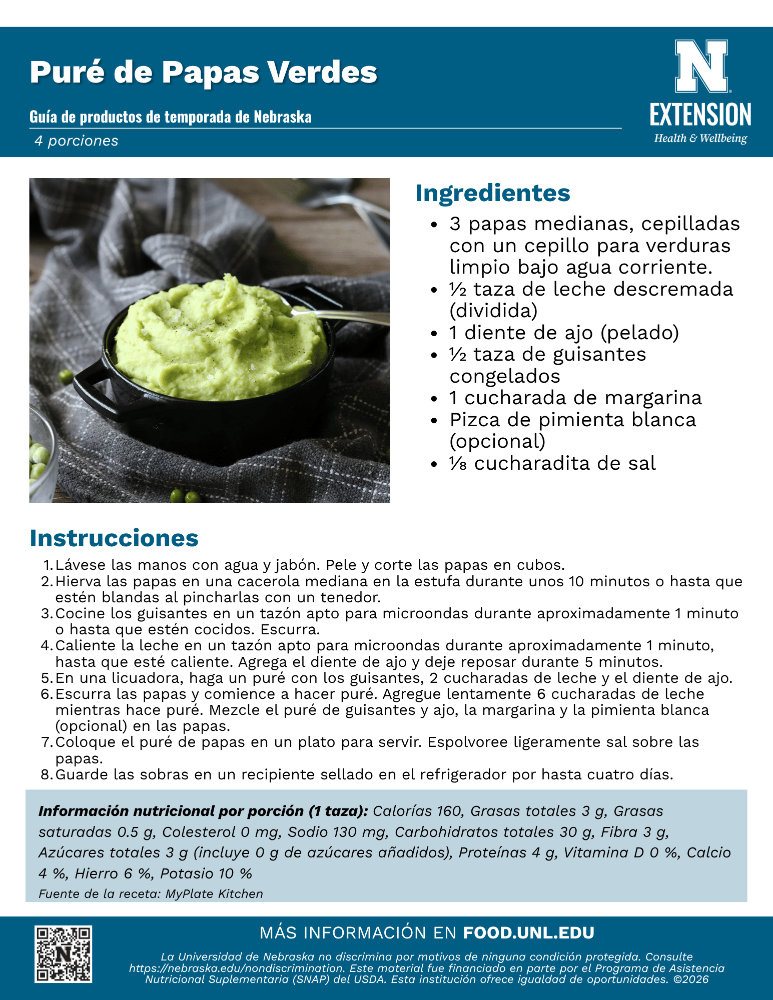 Green-Mash Potatoes Recipe Handout - Spanish